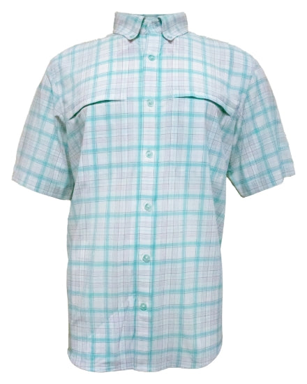 Men's Short Sleeve Plaid Vented Button Up