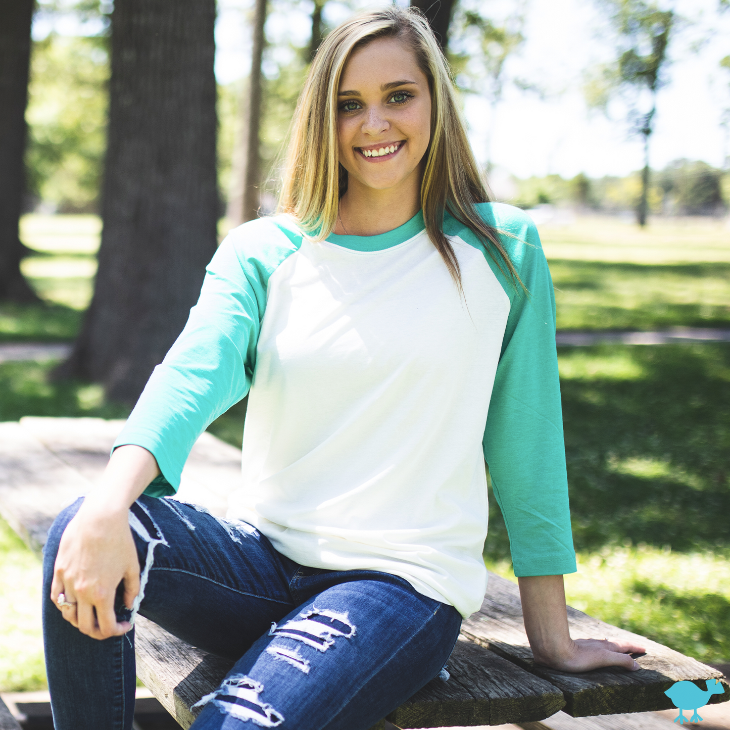 Teal & Cream 3/4 Sleeve Raglan
