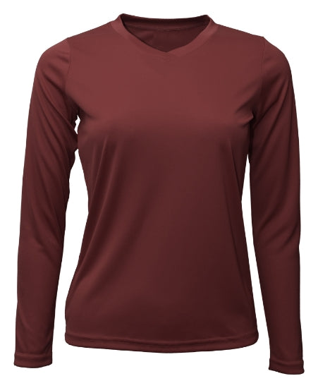 Women's Long Sleeve V-Neck 100% Polyester T-Shirt