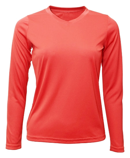 Women's Long Sleeve V-Neck 100% Polyester T-Shirt