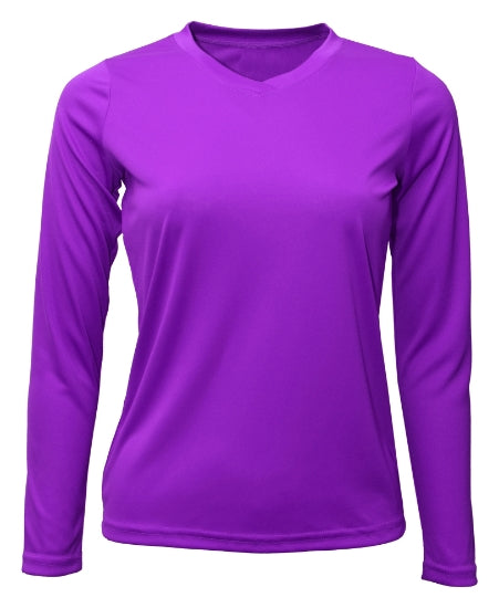 Women's Long Sleeve V-Neck 100% Polyester T-Shirt