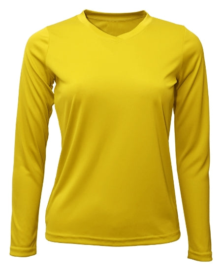 Women's Long Sleeve V-Neck 100% Polyester T-Shirt