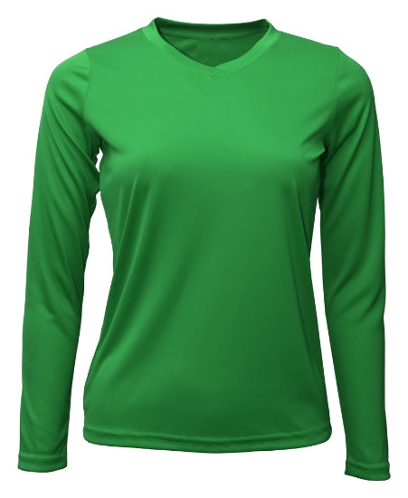 Women's Long Sleeve V-Neck 100% Polyester T-Shirt
