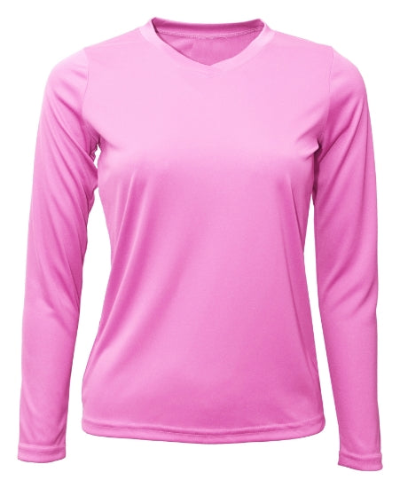 Women's Long Sleeve V-Neck 100% Polyester T-Shirt