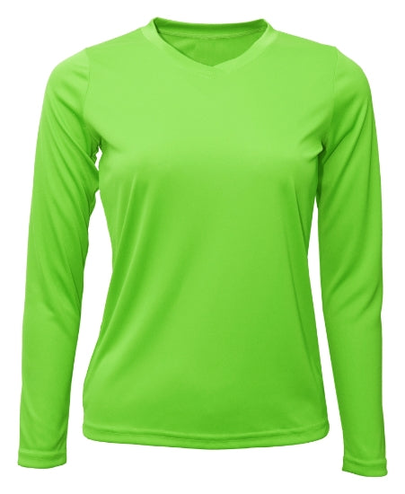Women's Long Sleeve V-Neck 100% Polyester T-Shirt