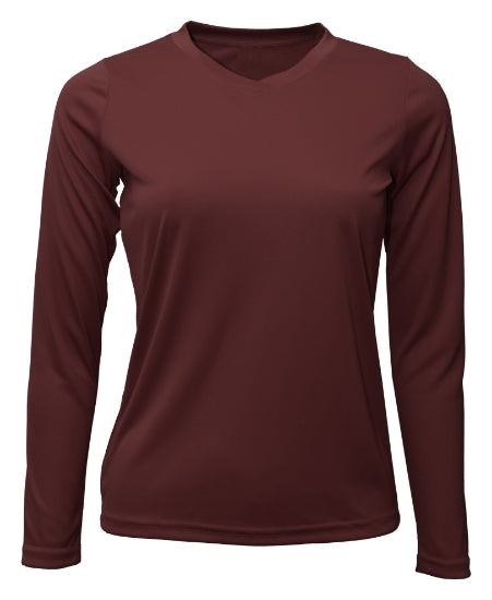 Women's Long Sleeve V-Neck 100% Polyester T-Shirt