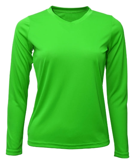 Women's Long Sleeve V-Neck 100% Polyester T-Shirt