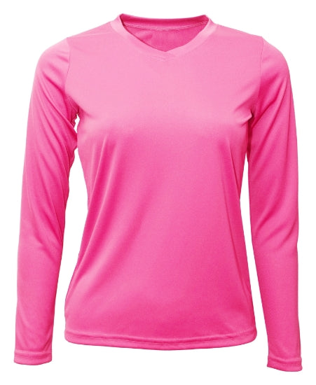 Women's Long Sleeve V-Neck 100% Polyester T-Shirt