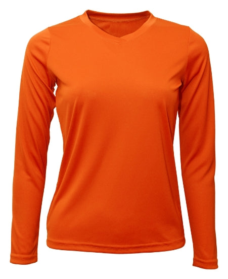 Women's Long Sleeve V-Neck 100% Polyester T-Shirt
