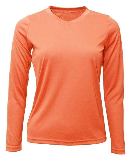 Women's Long Sleeve V-Neck 100% Polyester T-Shirt