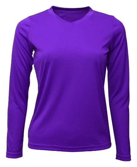 Women's Long Sleeve V-Neck 100% Polyester T-Shirt