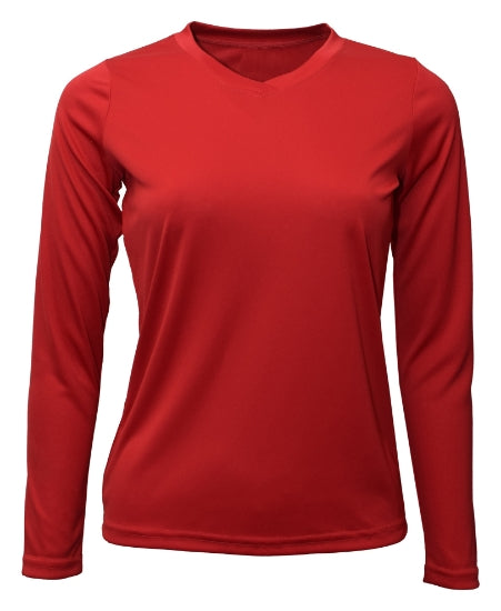 Women's Long Sleeve V-Neck 100% Polyester T-Shirt