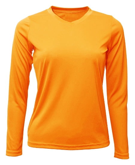 Women's Long Sleeve V-Neck 100% Polyester T-Shirt