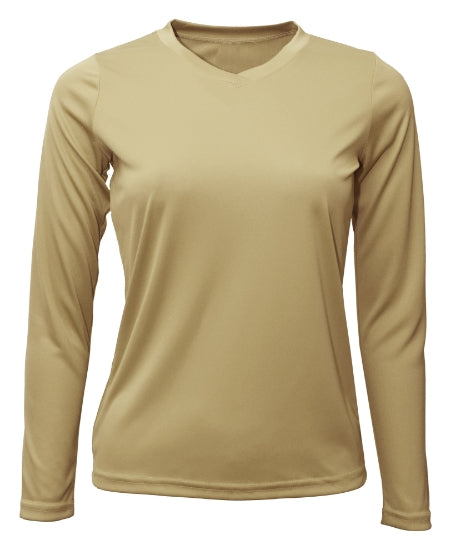 Women's Long Sleeve V-Neck 100% Polyester T-Shirt