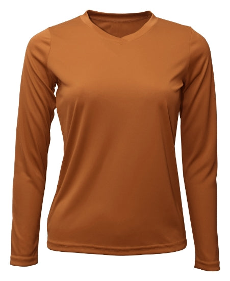 Women's Long Sleeve V-Neck 100% Polyester T-Shirt