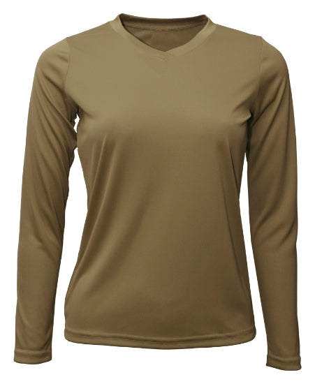 Women's Long Sleeve V-Neck 100% Polyester T-Shirt