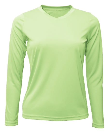 Women's Long Sleeve V-Neck 100% Polyester T-Shirt
