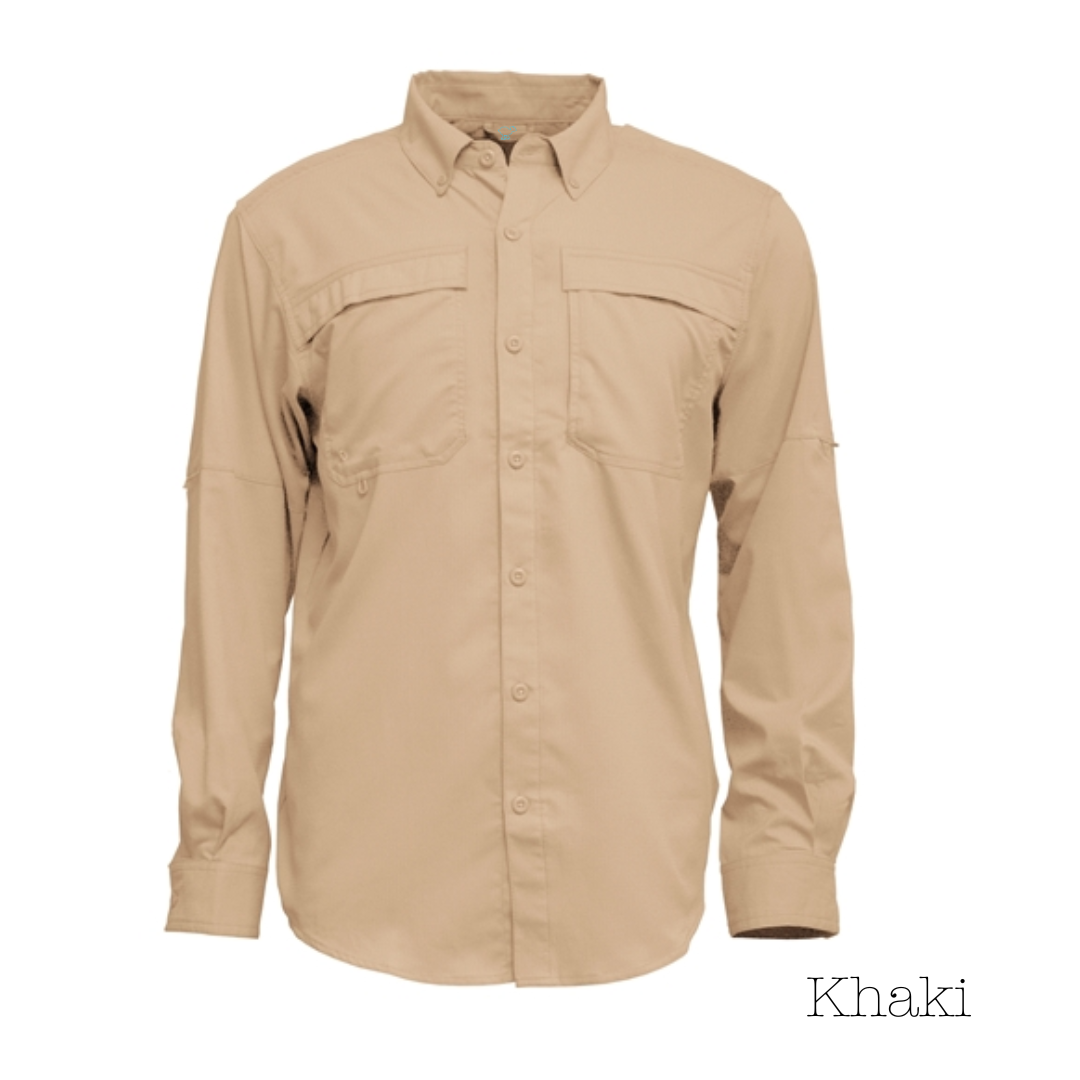 Khaki Men's Long Sleeve Vented Button-Up Shirt