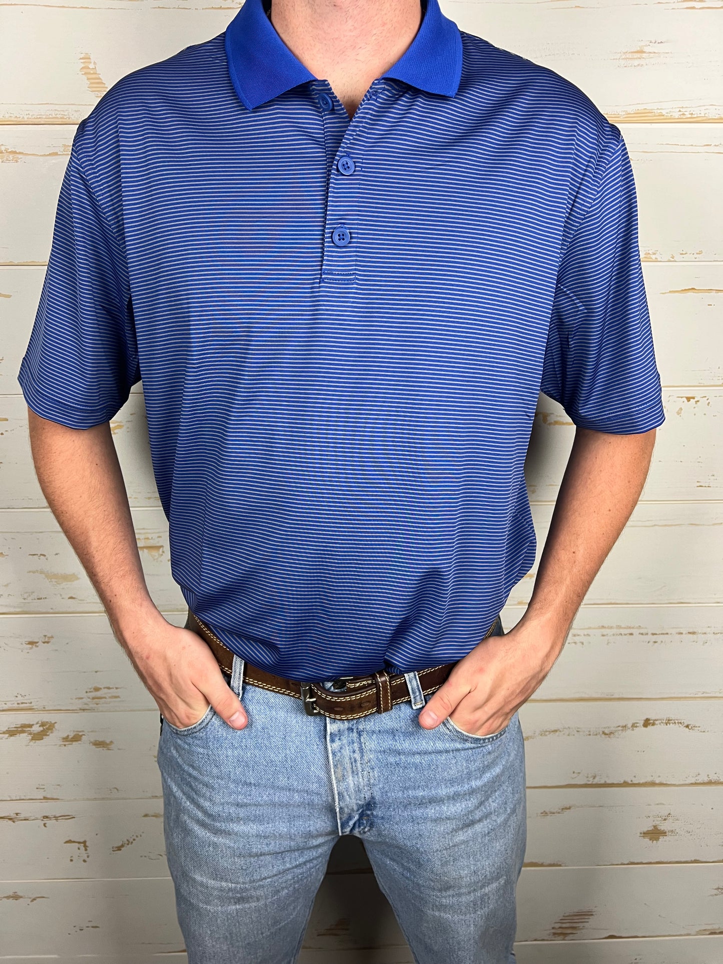 Royal and Charcoal Striped Men's Polo Shirt