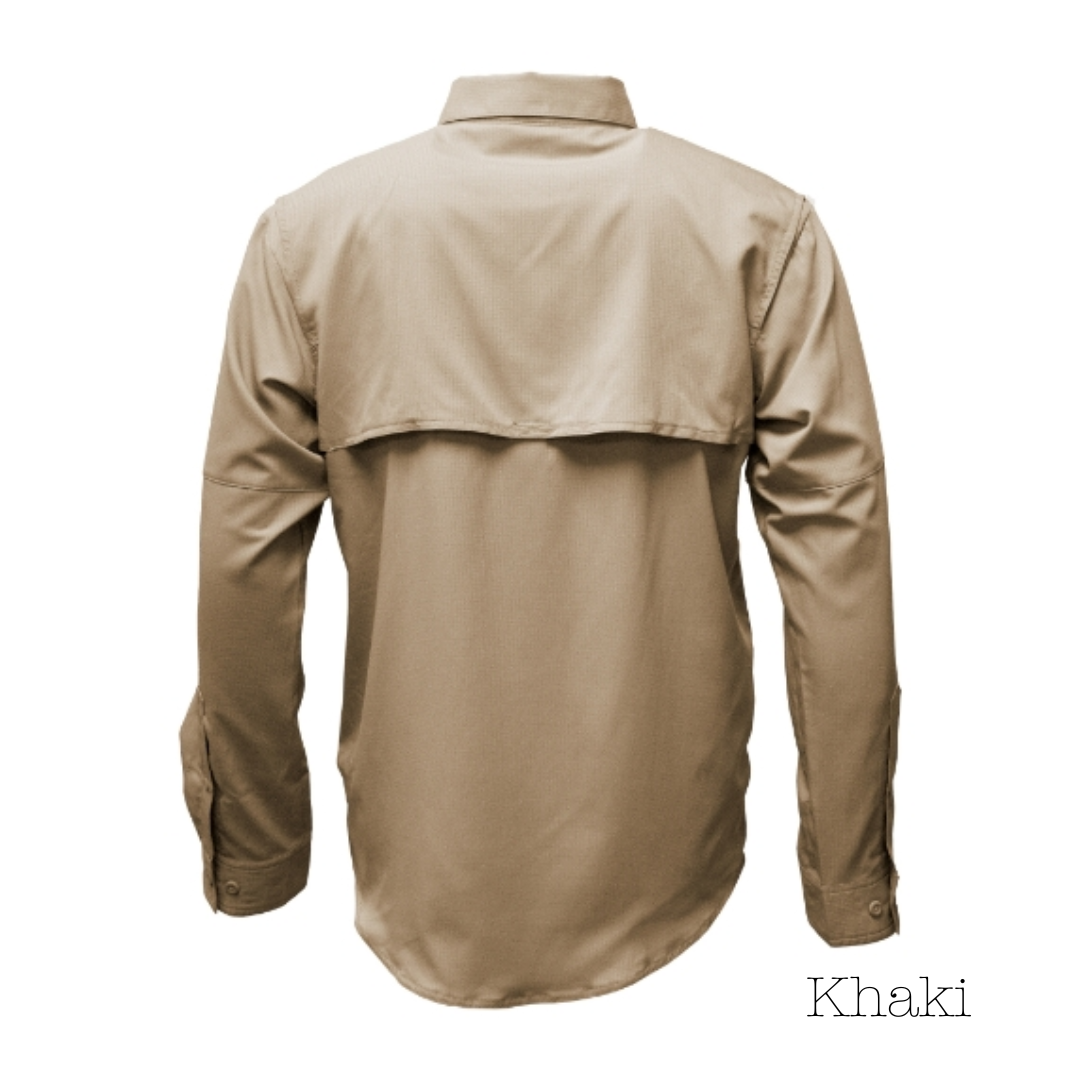 Khaki Men's Long Sleeve Vented Button-Up Shirt