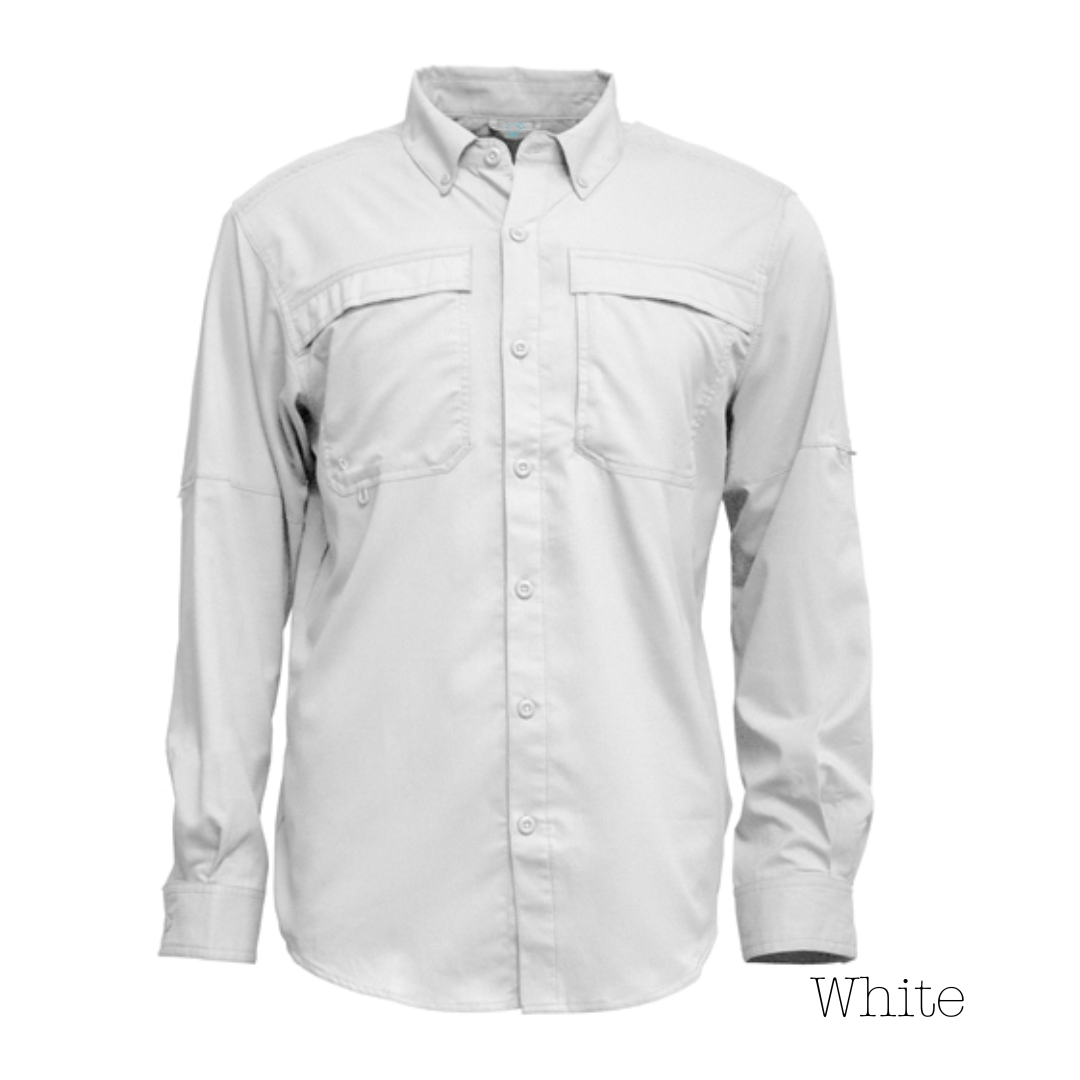White Men's Long Sleeve Vented Button-Up Shirt