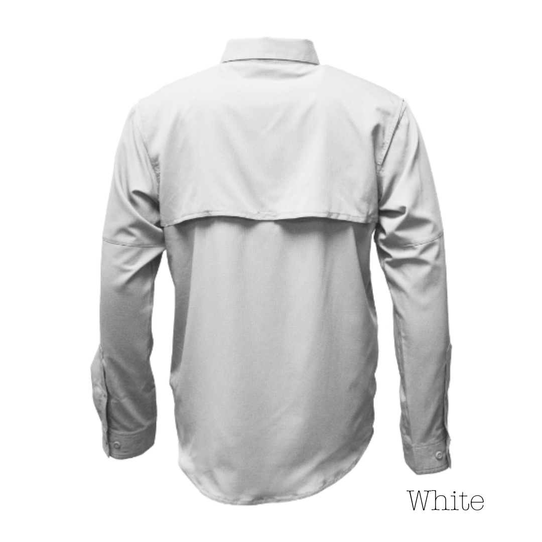 White Men's Long Sleeve Vented Button-Up Shirt