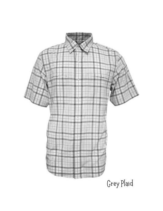 Men's Grey Plaid Vented Button-Up Shirt