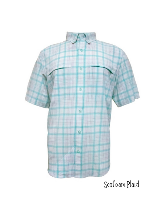 Men's Seafoam Plaid Vented Button-Up Shirt