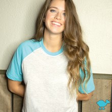 Load image into Gallery viewer, Tahiti Blue Short Sleeve Raglan