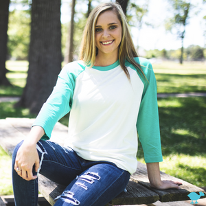 Teal & Cream 3/4 Sleeve Raglan